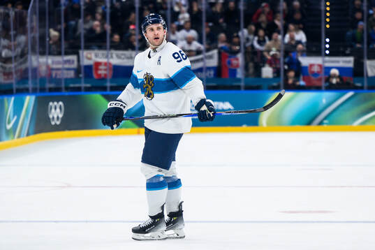 Mikko Rantanen of Finland looks dejected in the men's ice