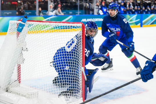 Damian Clara of Italy in the men's ice hockey game between