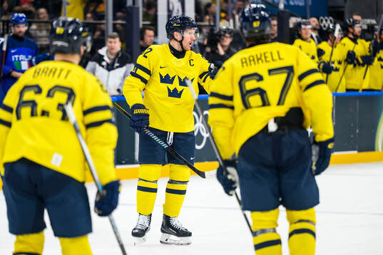 Gabriel Landeskog of Sweden celebrates