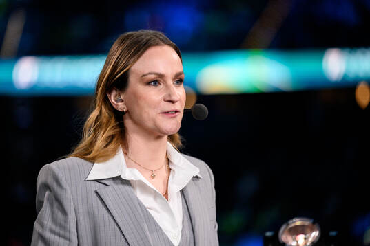 Lena Sundqvist of Swedish broadcaster TV4 in the men's ice