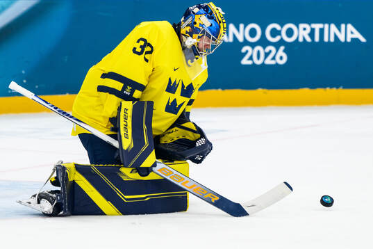 Filip Gustavsson of Sweden in the men's ice hockey game