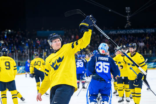 Rasmus Dahlin of Sweden celebrates