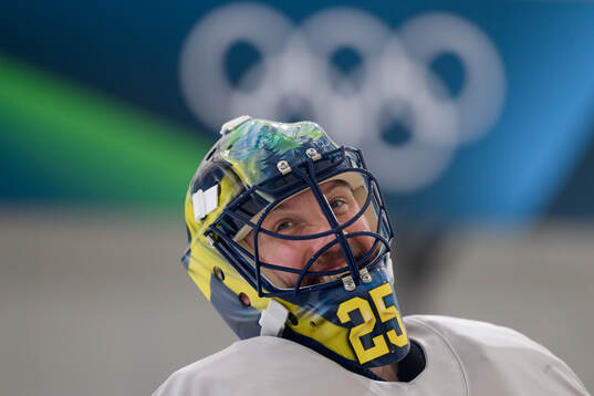 Goaltender Jacob Markström of Sweden at an ice hockey