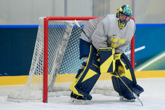 Goaltender Jacob Markström of Sweden at an ice hockey