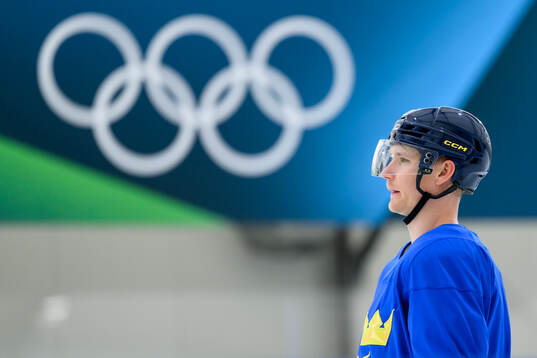 Gustav Forsling of Sweden at an ice hockey practice session