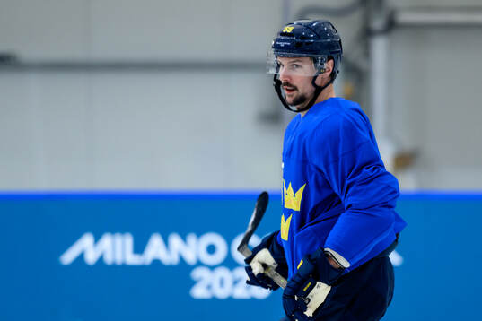 Erik Karlsson of Sweden at an ice hockey practice session