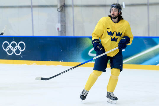 Mika Zibanejad of Sweden at an ice hockey practice session