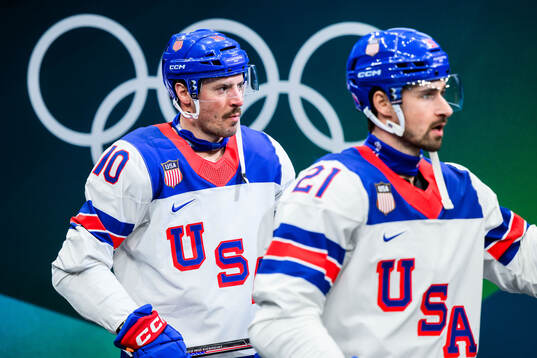 JT Miller and Dylan Larkin of USA