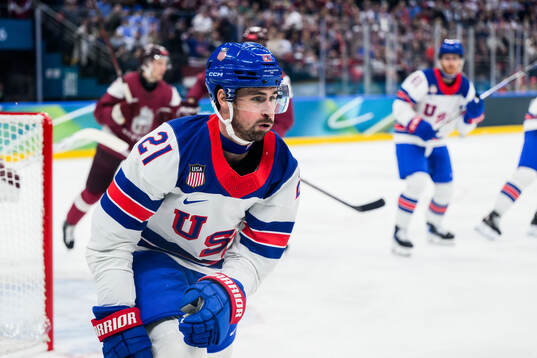 Dylan Larkin of USA in the men's ice hockey game between