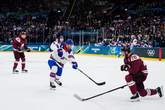Brock Nelson of USA in the men's ice hockey game between