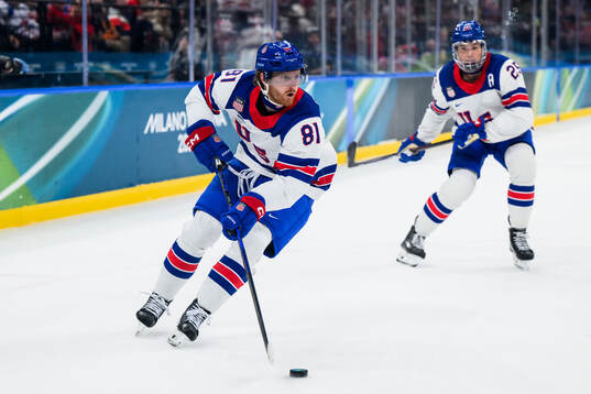 Kyle Connor of USA in the men's ice hockey game between