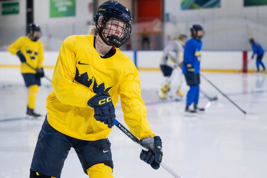 Hilda Svensson of Sweden at a ice hockey practice session