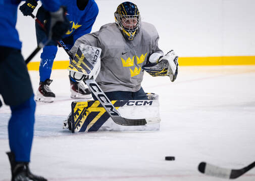 Goaltender Ebba Svensson Träff of Sweden at a ice hockey