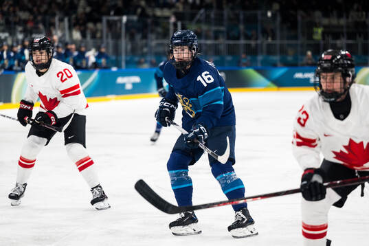 Petra Nieminen of Finland in the women's ice hockey game