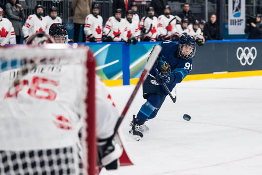 Julia Liikala of Finland in the women's ice hockey game