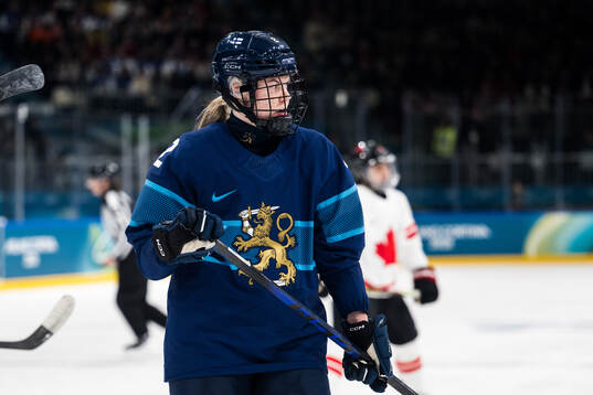 Sini Karjalainen of Finland in the women's ice hockey game