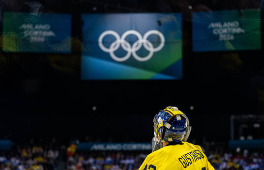 Goaltender Filip Gustavsson of Sweden in the men's ice