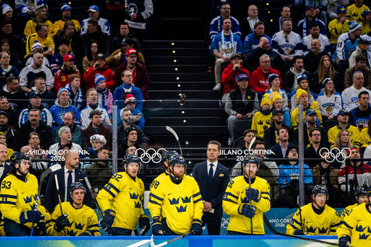 Head coach Sam Hallam of Sweden in the men's ice hockey