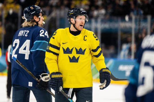 Gabriel Landeskog of Sweden in the men's ice hockey game