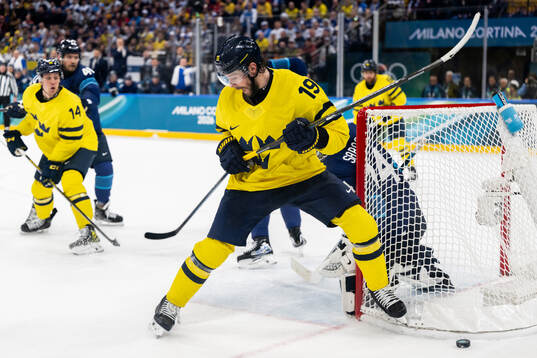 Adrian Kempe of Sweden in the men's ice hockey game between