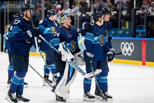 Goaltender Juuse Saros of Finland celebrates