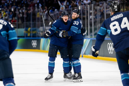 Nikolas Matinpalo and Olli Määttä of Finland celebrate