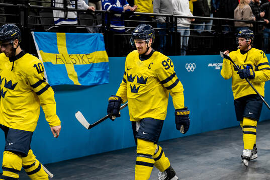 Gabriel Landeskog of Sweden in the men's ice hockey game