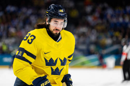 Mika Zibanejad of Sweden looks dejected in the men's ice