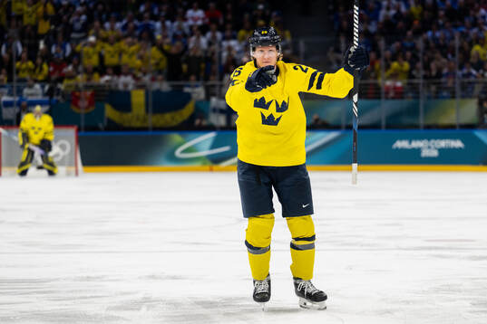 Rasmus Dahlin of Sweden celebrates