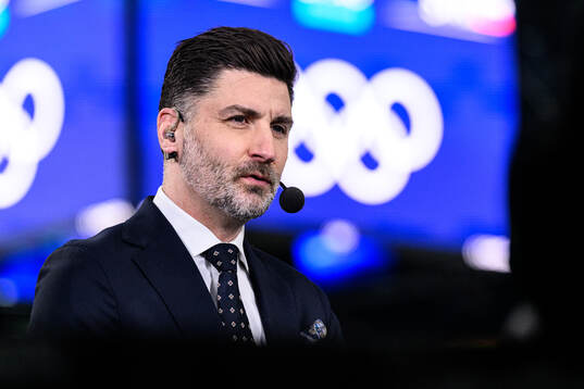 Björn Oldén of Swedish broadcaster TV4 in the men's ice