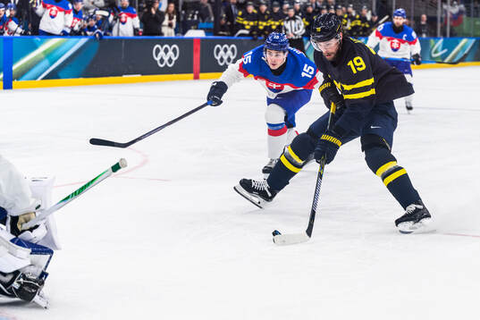 Adrian Kempe of Sweden in the men's ice hockey game between
