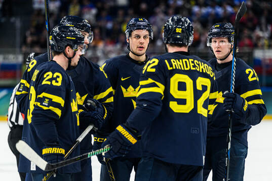 Joel Eriksson Ek and Rasmus Dahlin of Sweden  in the men's