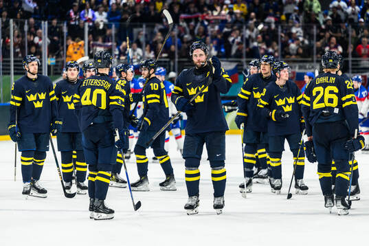 Victor Hedman of Sweden looks dejected