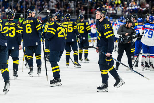 Rasmus Dahlin of Sweden looks dejected