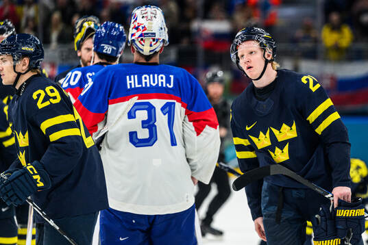 Rasmus Dahlin of Sweden looks dejected