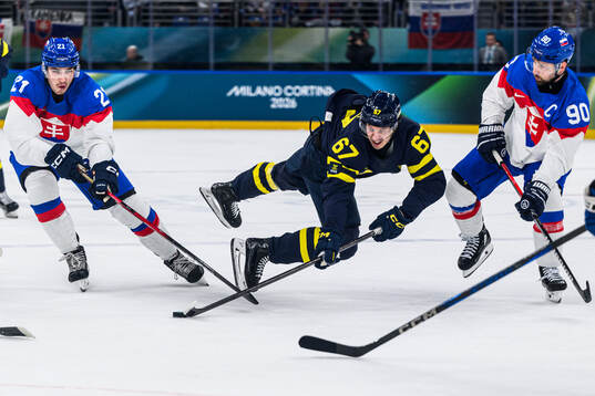 Rickard Rakell of Sweden and Adam Ruzicka and Tomas Tatar