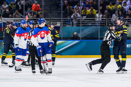 Milos Kelemen of Slovakia and Rasmus Dahlin of Sweden in