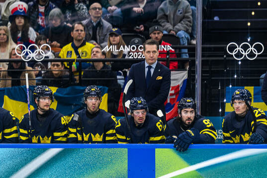 Head coach Sam Hallam of Sweden in the men's ice hockey