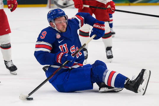 Jack Eichel of USA in the men's ice hockey game between USA