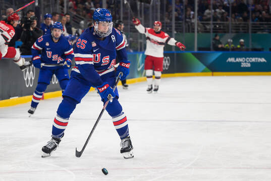 Charlie McAvoy of USA in the men's ice hockey game between
