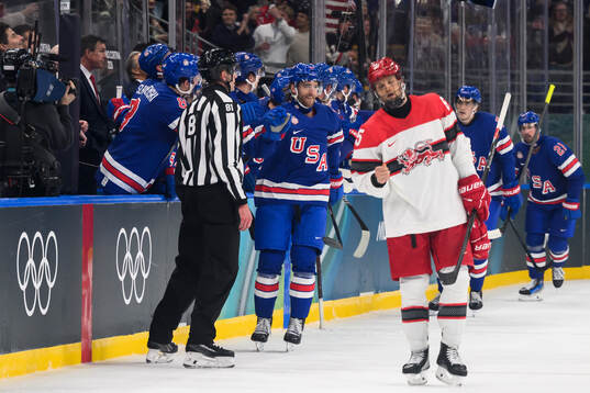Noah Hanifin of USA celebrates