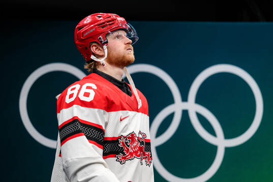 Joachim Blichfeld of Denmark in the men's ice hockey game