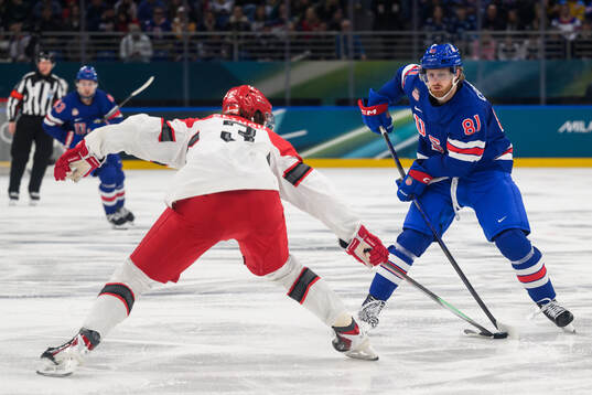 Kyle Connor of USA in the men's ice hockey game between USA