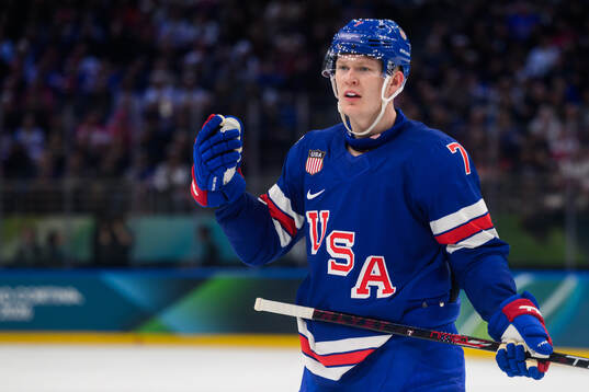 Brady Tkachuk of USA in the men's ice hockey game between