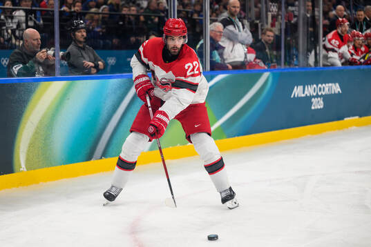 Markus Lauridsen of Denmark in the men's ice hockey game