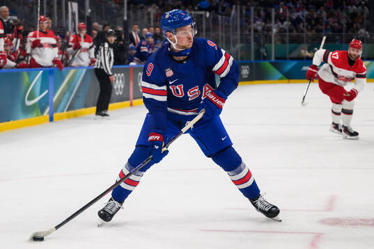 Jack Eichel of USA in the men's ice hockey game between USA