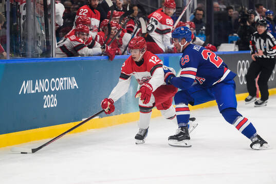 Oscar Mølgaard of Denmark and Brock Nelson of USA in the