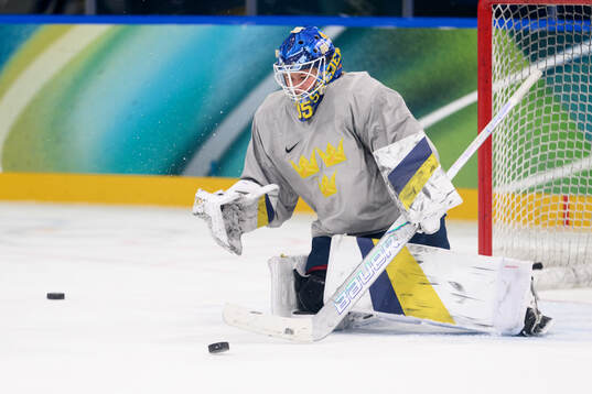 Tindra Holm of Sweden at an ice hockey practice session