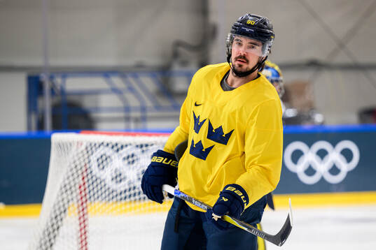 Marcus Johansson of Sweden at an ice hockey practice session