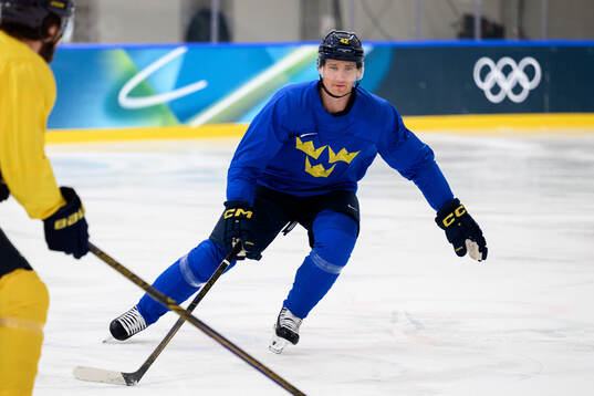 Gustav Forsling of Sweden  at an ice hockey practice session